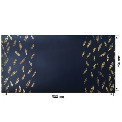 Piece of PU leather for bookbinding with gold pattern Golden Feather Dark blue, 50cm x 25cm - foto 0