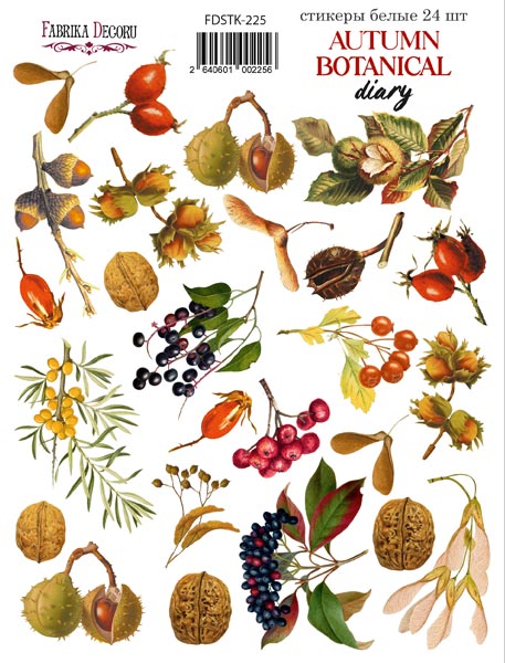 Set of stickers 24pcs Autumn botanical diary #225