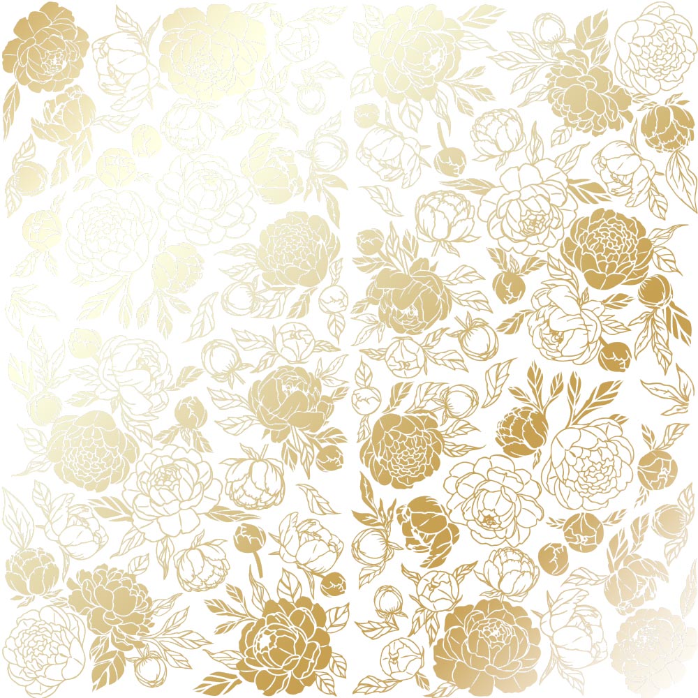 Einseitig bedruckter Papierbogen mit Goldfolienprägung, Muster "Golden Peony Passion White" - Fabrika Decoru