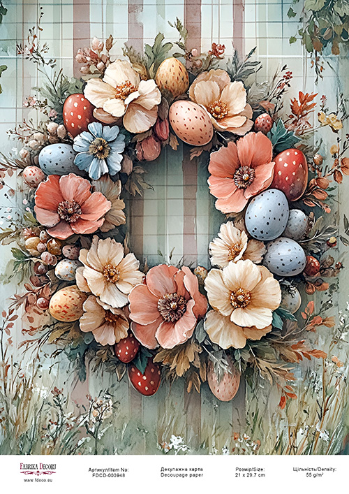 декупажная карта «пасхальный венок-08» #000948, 21см x 29,7см фабрика декору