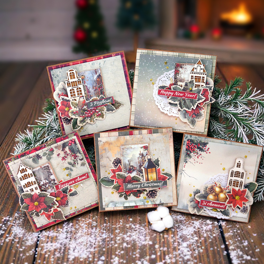Set for creating 5 cards “Snowy Christmas” 15 x 15cm - foto 0