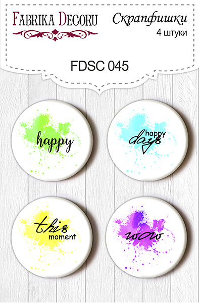 Set mit 4 Flair-Buttons für Scrapbooking #045 - Fabrika Decoru