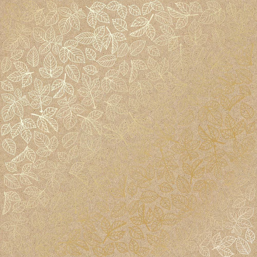 Arkusz papieru jednostronnego wytłaczanego złotą folią, wzór Liście Złotej Róży, Kraft 30,5x30,5cm  - Fabrika Decoru