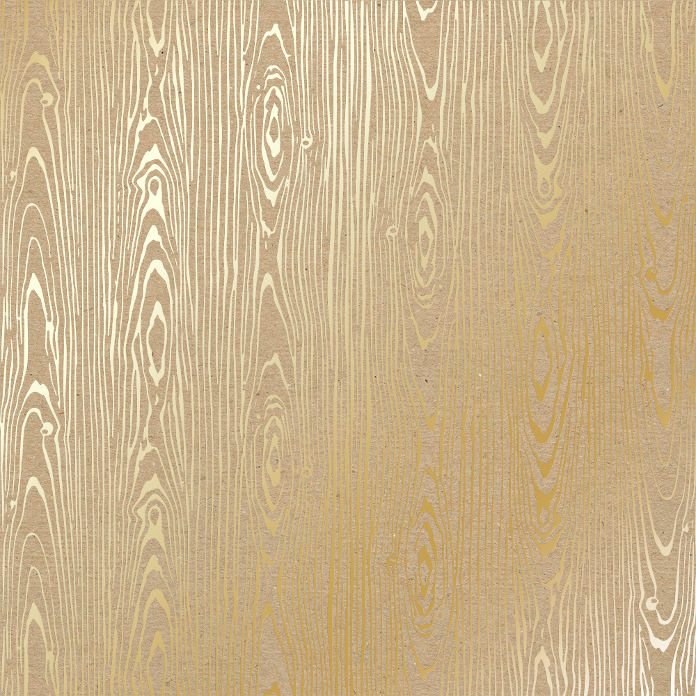 Arkusz papieru jednostronnego wytłaczanego złotą folią, wzór  Golden Wood Texture, Kraft, 30,5x30,5cm  - Fabrika Decoru