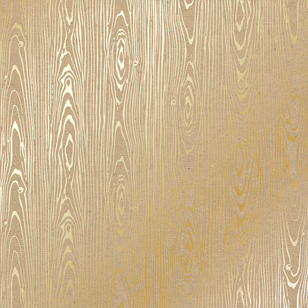 Sheet of single-sided paper with gold foil embossing, pattern Golden Wood Texture Kraft, 12"x12"