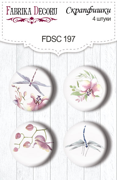 4er-Set Flair-Buttons zum Scrapbooking "Tender orchid 1" #197 - Fabrika Decoru