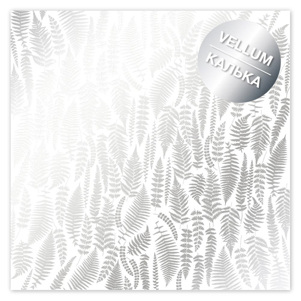 Silver foiled vellum sheet, pattern Silver Fern 29.7cm x 30.5cm