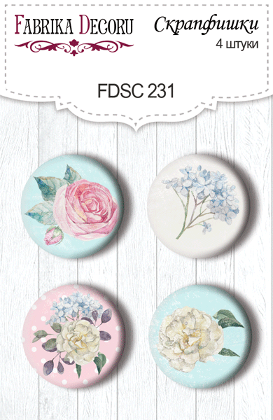 Zestaw 4 ozdobnych buttonów "Shabby garden 1" #231 - Fabrika Decoru