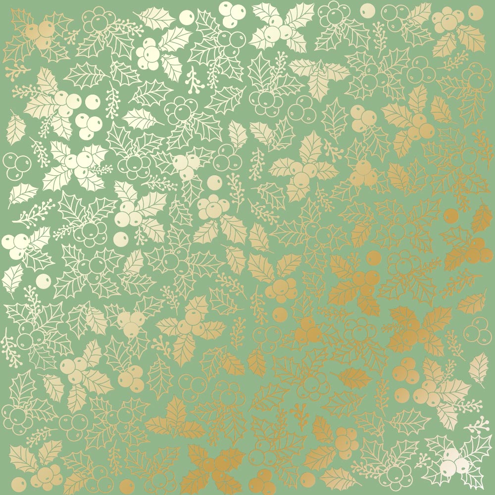 Sheet of single-sided paper with gold foil embossing, pattern "Golden Winterberries Avocado"