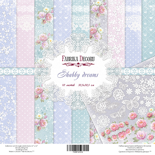 Doppelseitig Scrapbooking Papiere Satz Shabby Dreams, 30.5 cm x 30.5cm, 10 Blätter - Fabrika Decoru