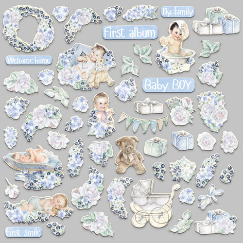 Set of die cuts Shabby baby boy redesign, 55 pcs - foto 1