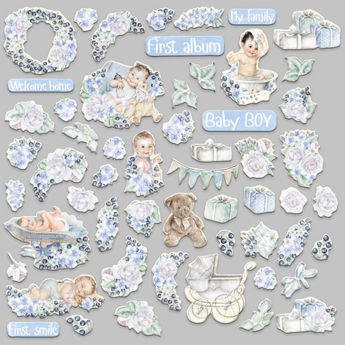 Zestaw wycinanek, kolekcja "Shabby baby boy redesign", 55szt - foto 1  - Fabrika Decoru