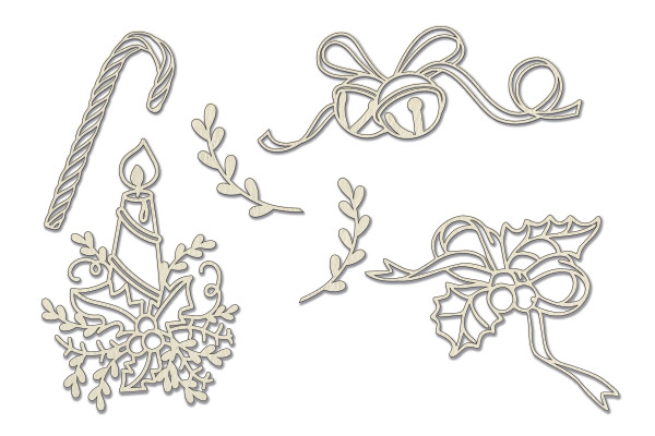 Chipboard embellishments set, Christmas composition  #638