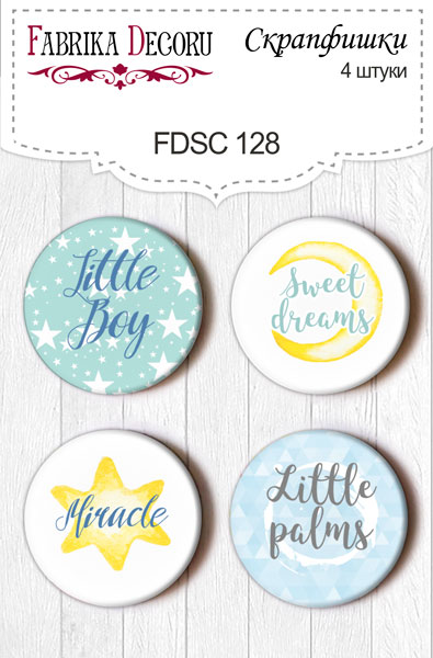 Zestaw 4 ozdobnych buttonów "My little baby boy" EN #128 - Fabrika Decoru