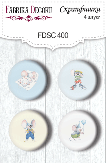 Set mit 4 Flair-Buttons zum Scrapbooking My little mousy boy #400 - Fabrika Decoru