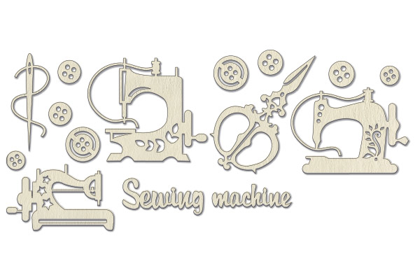 Chipboard embellishments set, "Sewing machines" #034