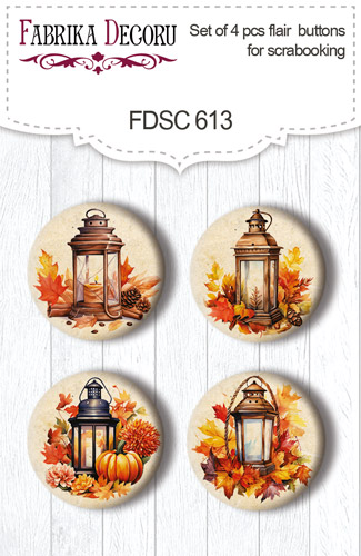 Zestaw 4 ozdobnych buttonów Bright Autumn #613 - Fabrika Decoru