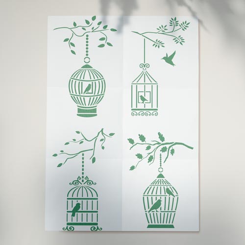 A set of mini stencils for crafts 4pcs 15x10cm "Birds in cages" #151 - foto 0