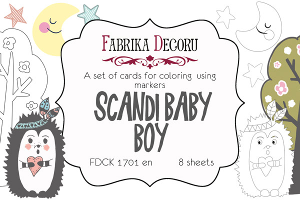 Zestaw pocztówek "Scandi Baby Boy" do kolorowania markerami EN - Fabrika Decoru