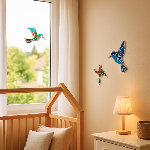 Art Stained Glass Kit "Hummingbirds in Flowers", for painting by numbers - foto 1