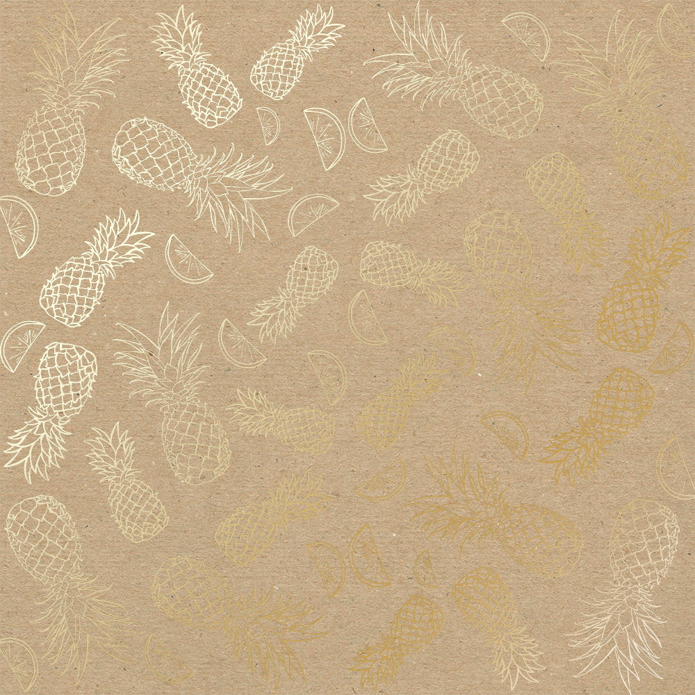 Blatt aus einseitigem Papier mit Goldfolienprägung, Muster Goldene Ananas Kraft, 12"x12" - Fabrika Decoru