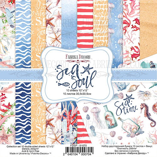 Doppelseitig Scrapbooking Papiere Satz Sea Soul, 30.5 cm x 30.5cm, 10 Blätter - Fabrika Decoru