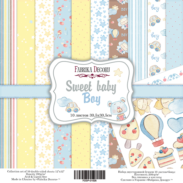 Double-sided scrapbooking paper set Sweet baby boy 12"x12", 10 sheets