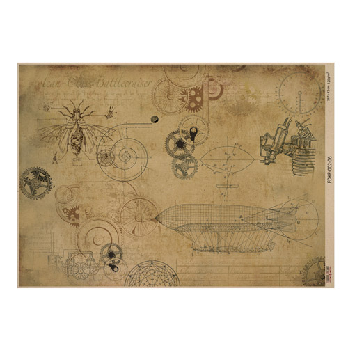 Arkusz kraft papieru z wzorem Mechanics and steampunk #06, 42x29,7 cm - Fabrika Decoru