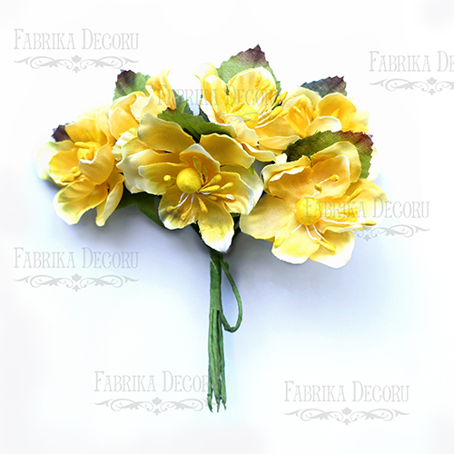 Set of large peach flowers yellow, 6 pcs