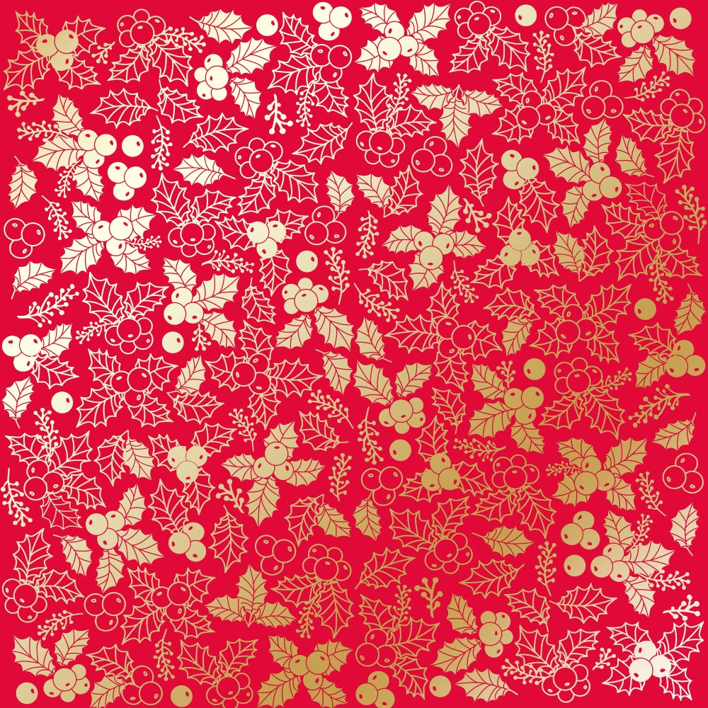 Sheet of single-sided paper with gold foil embossing, pattern "Golden Winterberries Poppy red"