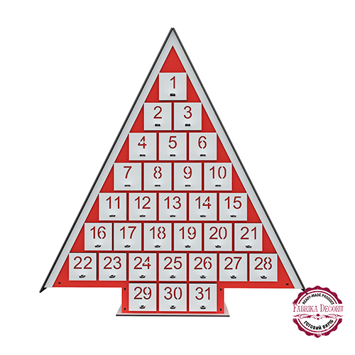 Advent calendar for 31 days, Red - White, assembled