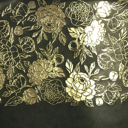 Piece of PU leather for bookbinding with gold pattern Golden Peony Passion, color Glossy black, 50cm x 25cm - foto 1