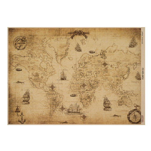 Arkusz kraft papieru z wzorem Maps of the seas and continents #02, 42x29,7 cm - Fabrika Decoru