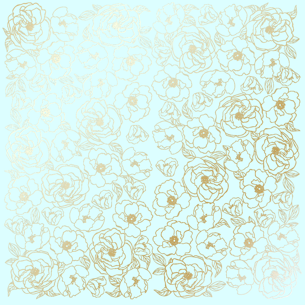 Blatt aus einseitigem Papier mit Goldfolienprägung, Muster Golden Pion Mint, 12"x12" - Fabrika Decoru
