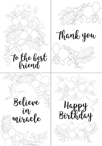Set of 8pcs 10х15cm for coloring and creating greeting cards Orchid EN - foto 0