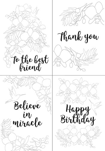 Set of 8pcs 10х15cm for coloring and creating greeting cards Orchid EN - foto 0