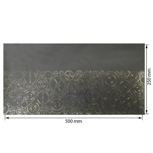 Skóra PU do oprawiania ze złotym tłoczeniem, wzór Golden Gears Grey, 50cm x 25cm  - foto 0  - Fabrika Decoru