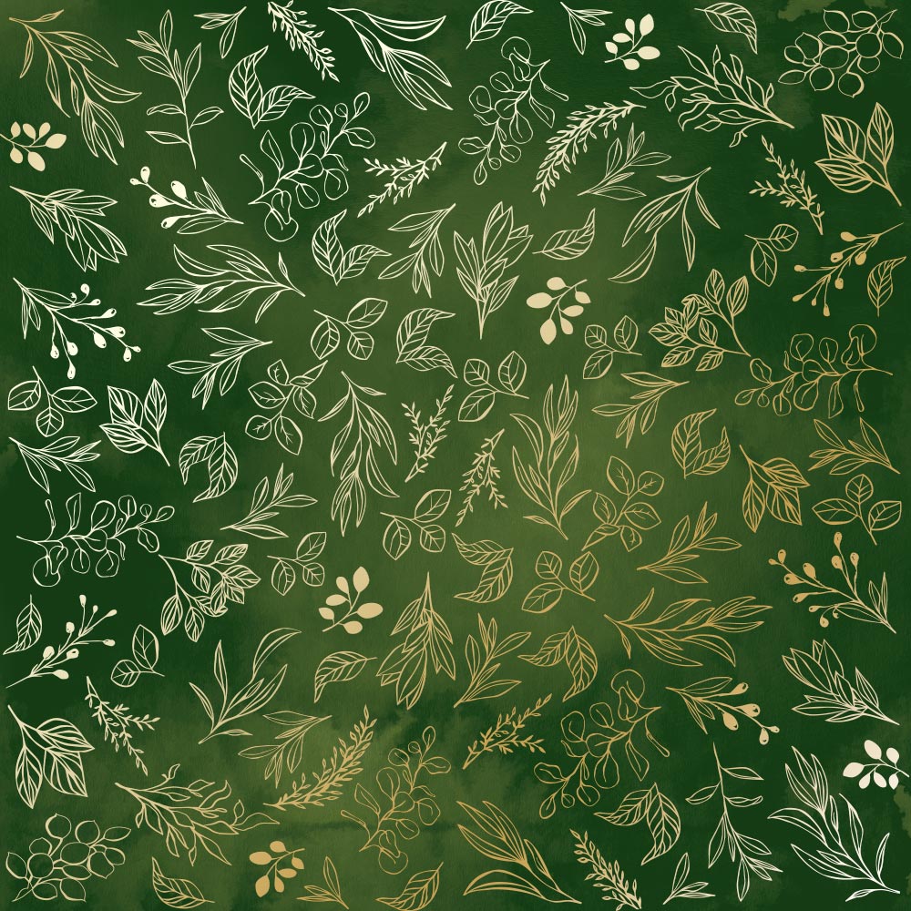 Sheet of single-sided paper with gold foil embossing, pattern "Golden Branches, color Green aquarelle"