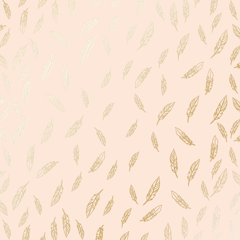 Blatt aus einseitigem Papier mit Goldfolienprägung, Muster Golden Feather Beige, 12"x12" - Fabrika Decoru