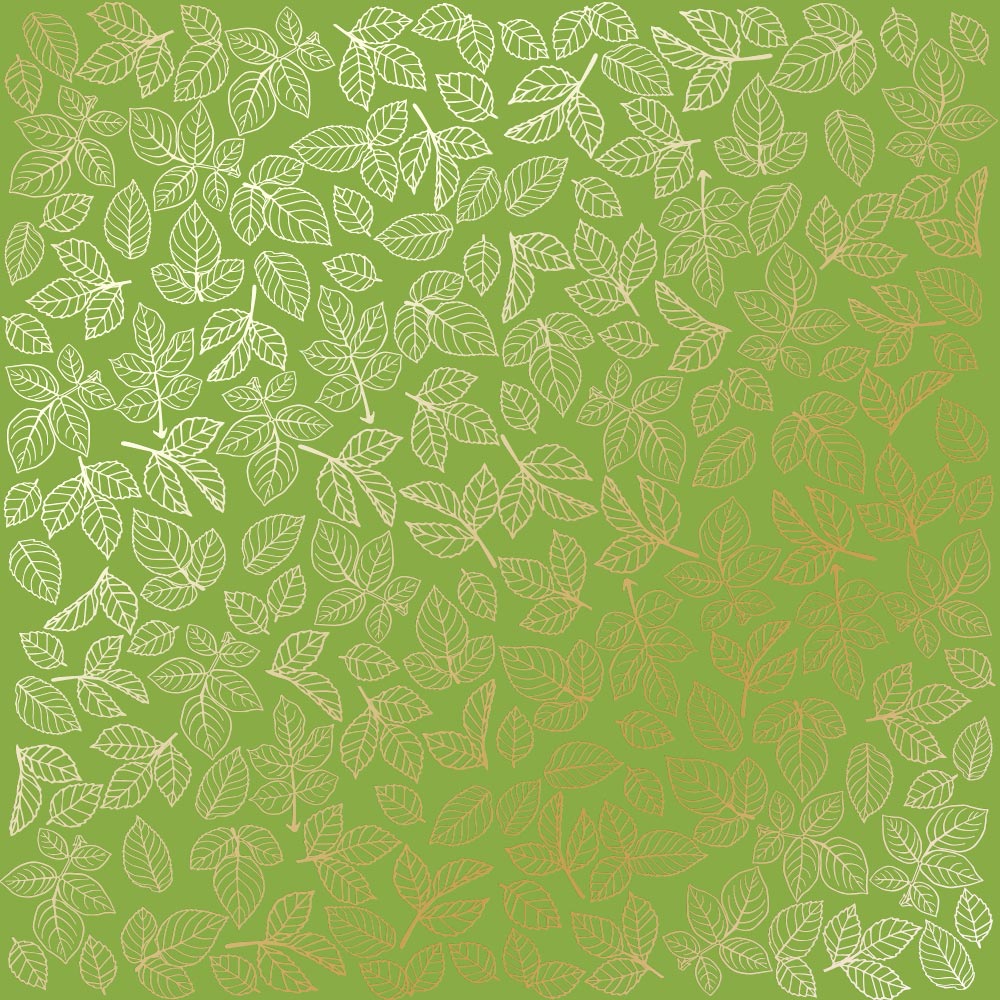 Sheet of single-sided paper with gold foil embossing, pattern "Golden Rose leaves, color Bright green"