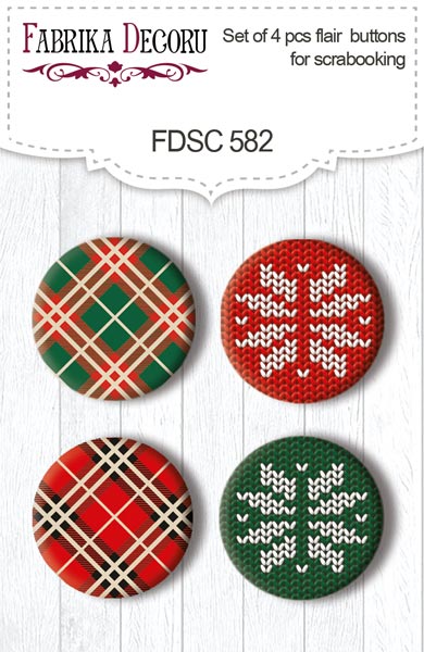 Set mit 4 Flair-Buttons zum Scrapbooking Bright Christmas #582 - Fabrika Decoru
