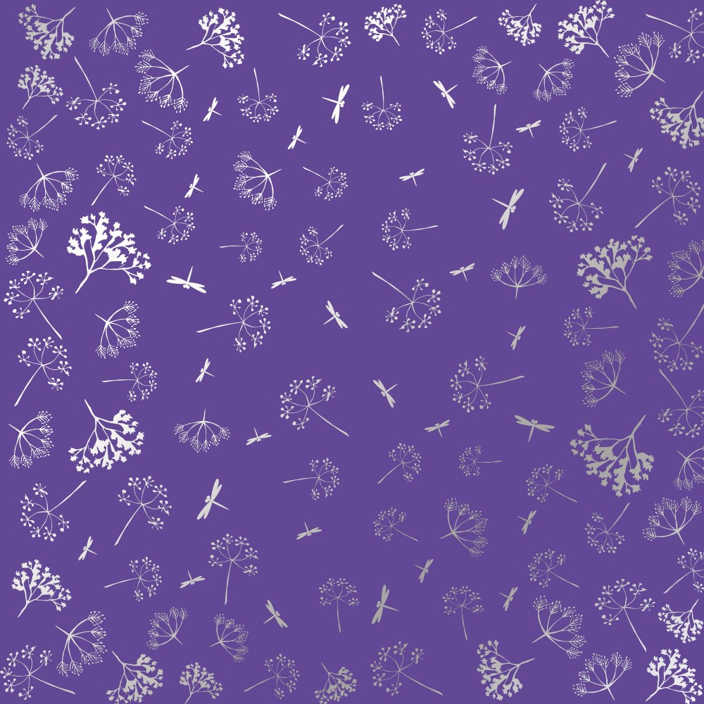 Einseitig bedrucktes Blatt Papier mit Silberfolie, Muster Silver Dill, Farbe Lavendel 12"x12" - Fabrika Decoru