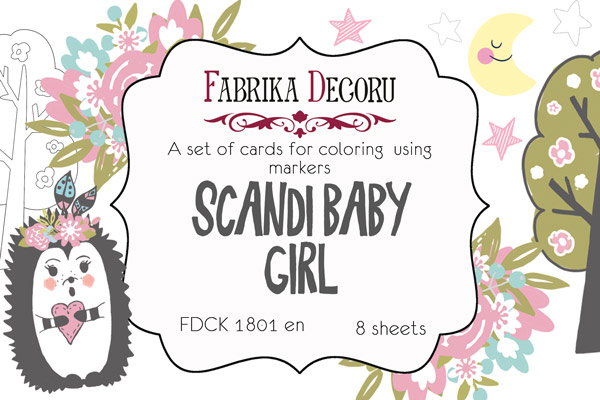 Zestaw pocztówek "Scandi Baby Girl" do kolorowania markerami EN - Fabrika Decoru