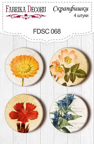 Zestaw 4 ozdobnych buttonów, #068 - Fabrika Decoru