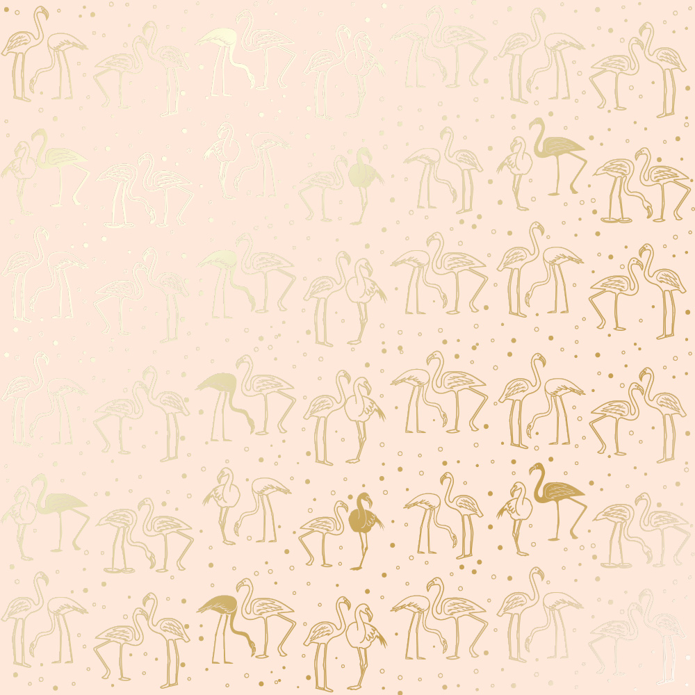 Blatt aus einseitigem Papier mit Goldfolienprägung, Muster Golden Flamingo Beige, 12"x12" - Fabrika Decoru