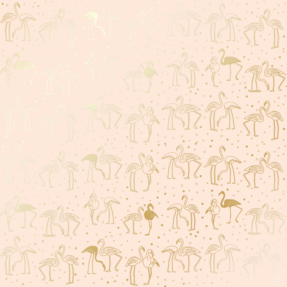 Sheet of single-sided paper with gold foil embossing, pattern Golden Flamingo Beige, 12"x12"