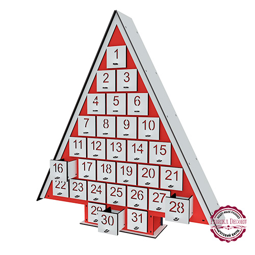 Kalendarz adwentowy na 31 dni, czerwono-biały, złożony - foto 0  - Fabrika Decoru