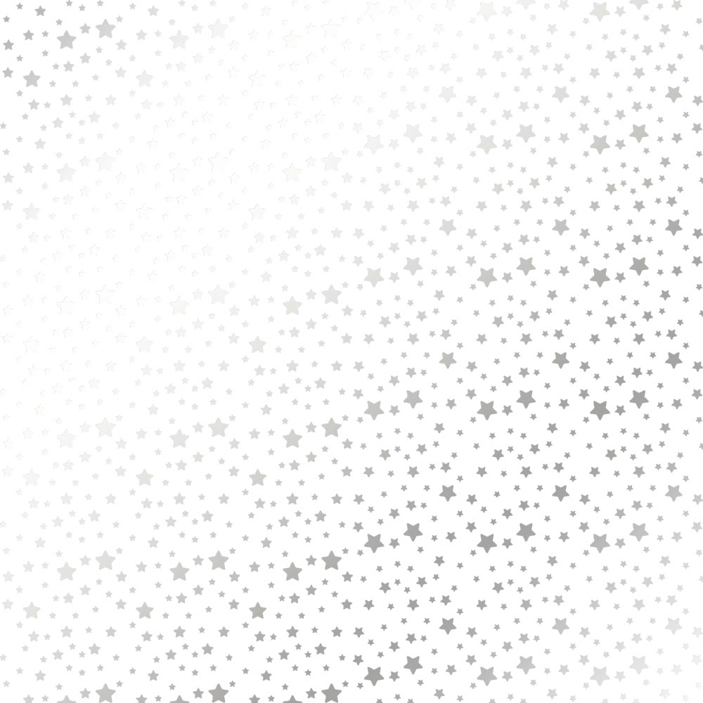 Sheet of single-sided paper embossed with silver foil, pattern Silver stars White 12"x12"