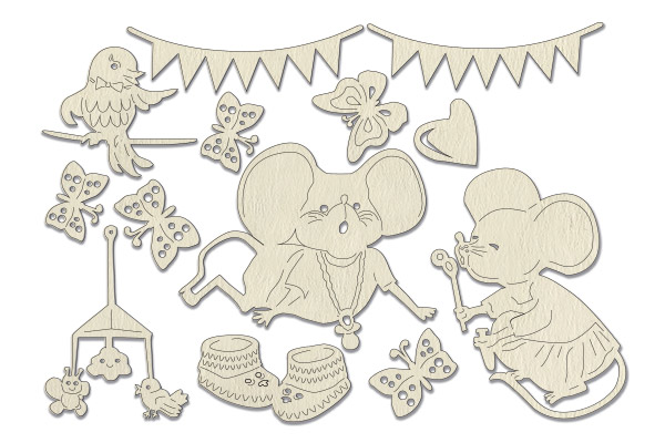 Chipboard embellishments set, My little mousy girl #617