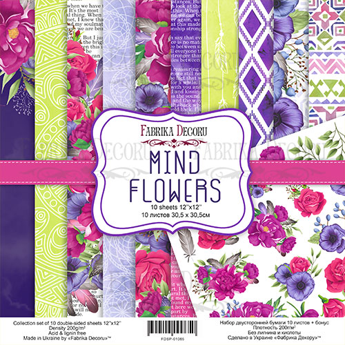 Doppelseitig Scrapbooking Papiere Satz Mind Flowers, 30.5 cm x 30.5cm, 10 Blätter - Fabrika Decoru